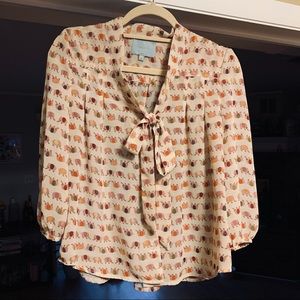 ModCloth Elephant blouse with front tie🎀🐘
